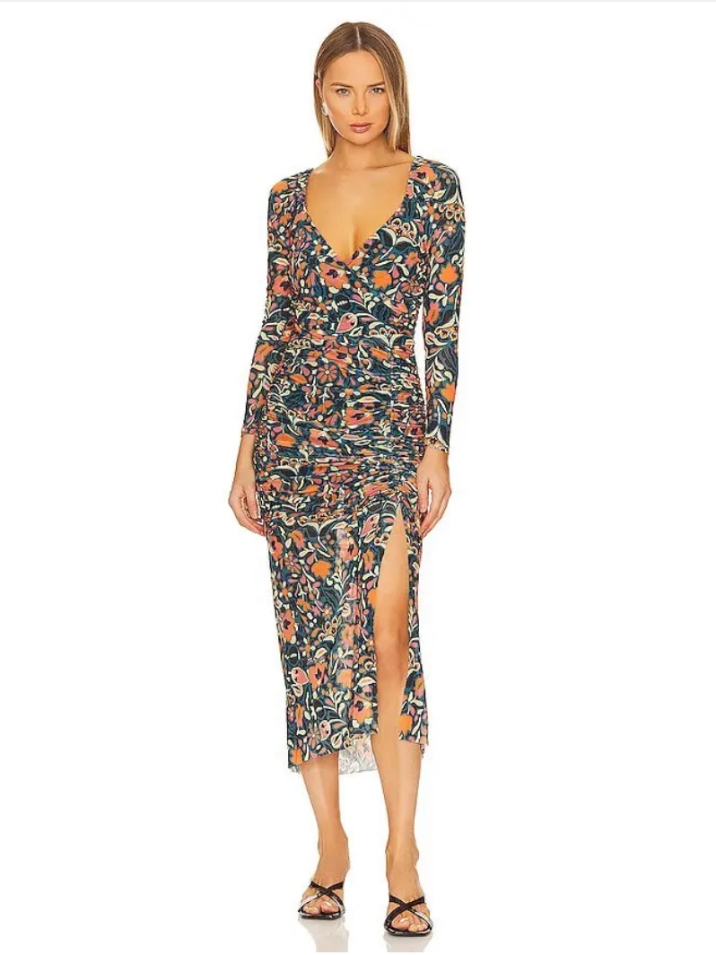 Cleobella Macey Mesh Midi Dress Ruched Floral